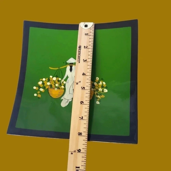 Vietnamese lacquerware tray set of 3 plate Set green black - Picture 7 of 10